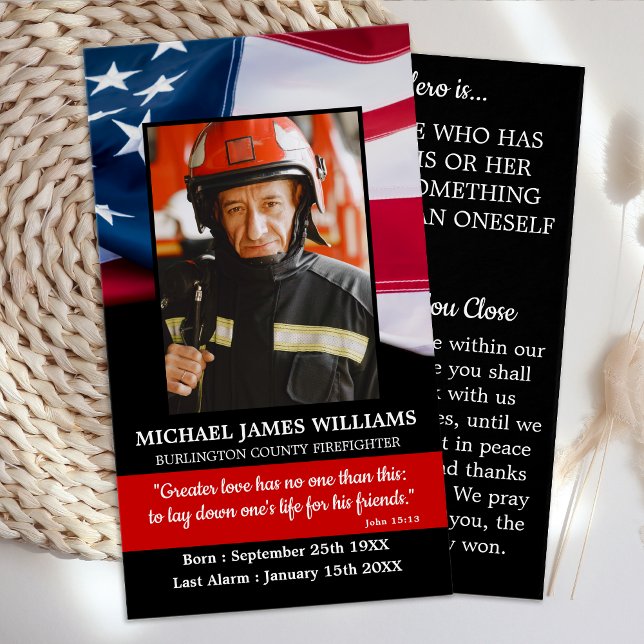 Bombeiro Memorial American Flag Prayer Card (Criador carregado)