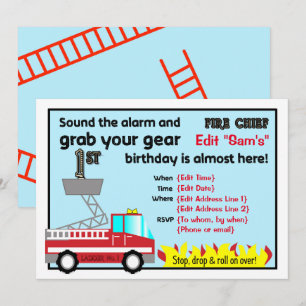 Bombeiro primeiro aniversario convites de festas