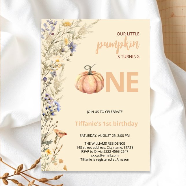 Bompkin no primeiro convite de aniversário (Little Pumpkin Baby Shower Invitation – Fall Autumn Gender Neutral Invite)