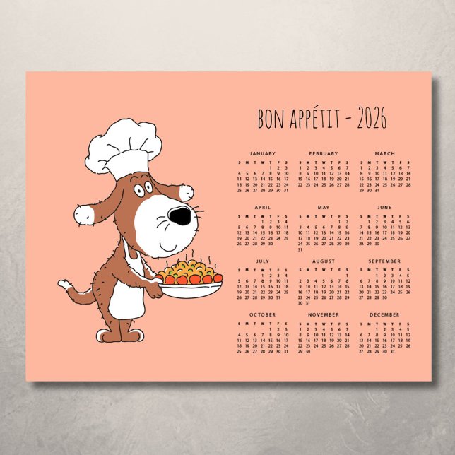 Bon Appétit Cartoon Chef Cook Dog Calendar 2026 (Criador carregado)