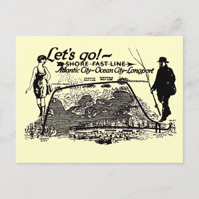 Bonde da Shore Fast Line de 1910 Cartão Postal Ant (Frente)