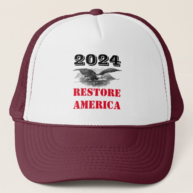 Boné 2024 Election Restore America Trucker Hat (Frente)
