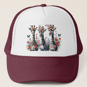 Boné 3 Girafas Adoráveis com Flores