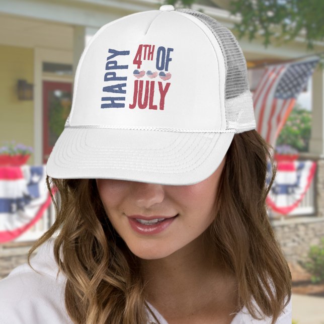 Boné 4º De Julho Patriótico Bandeira Americana (Cute Patriotic USA American Flag Heart 4th Of July Trucker Hat)