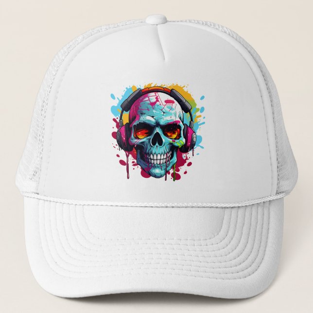 Boné A DJ POP ART SKULL Trucker Hat (Frente)
