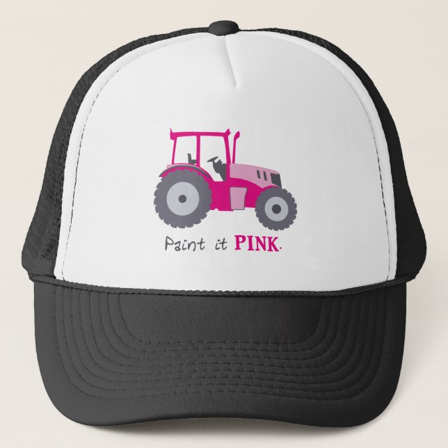 Boné A ilustração do trator rosa a pinta rosa! (Frente)