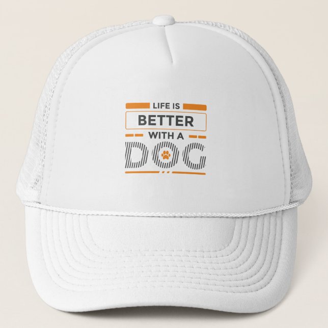 Boné A vida é melhor com um cachorro moderno cinza e la (Frente)