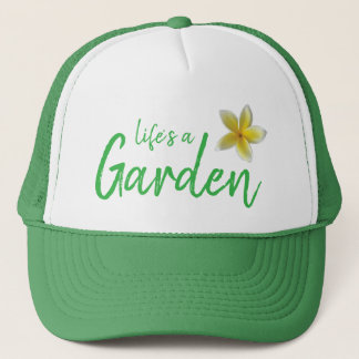 Boné A Vida é um Jardim Chapéu Verde com Plumeria Amare