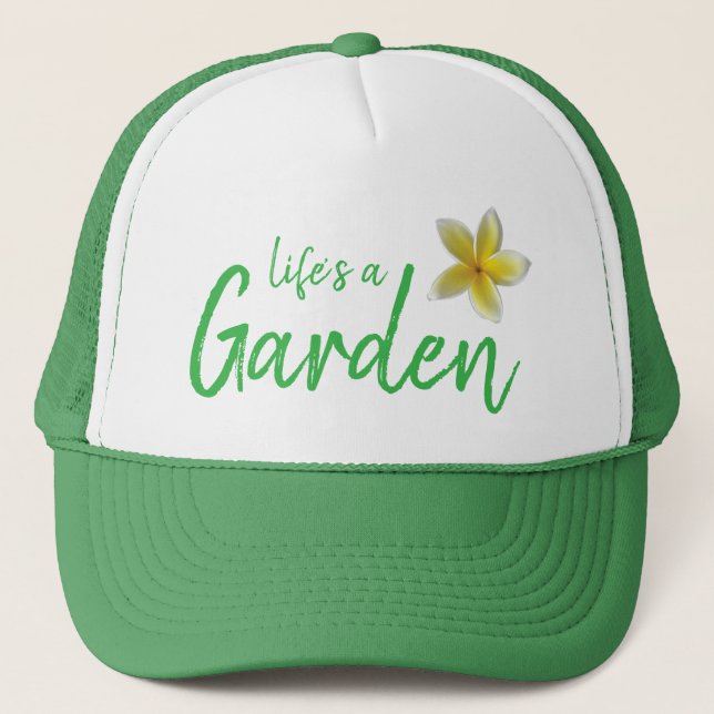 Boné A Vida é um Jardim Chapéu Verde com Plumeria Amare (Frente)