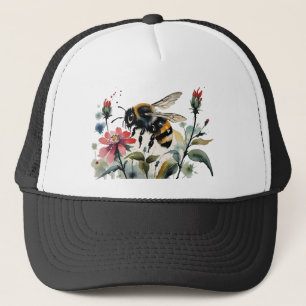 Boné Abelhas Ocupadas Polinizando Flores Rosa