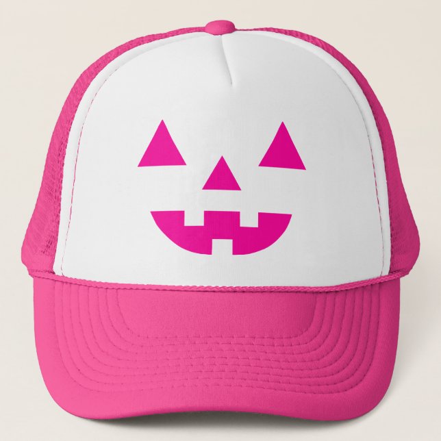Boné Abóbora de Halloween Jack O Lantern Face Rosa (Frente)