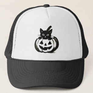 Boné Abóbora Peek – Design de Halloween de Gato Preto e