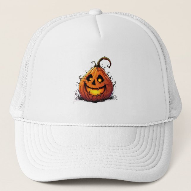 Boné Abóbora Spooky Jack O'Lantern com Olhos Brilhantes (Frente)