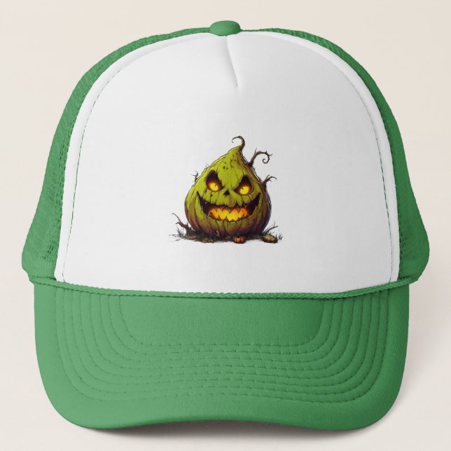 Boné Abóbora Spooky Jack O'Lantern com Olhos Brilhantes (Frente)
