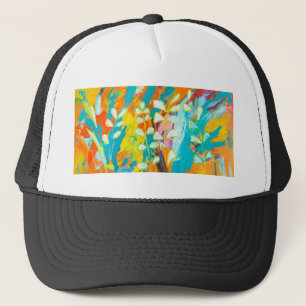 Boné Abstrato de pintura em acrílico floral multicolor