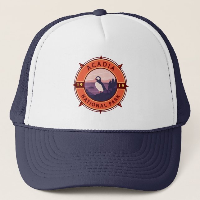 Boné Acadia National Park Puffin Retro Compass Emblem (Frente)
