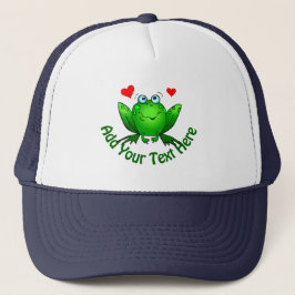 Boné Adicione Seu Próprio Texto Cute Green Frog w Coraç