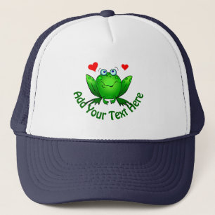 Boné Adicione Seu Próprio Texto Cute Green Frog w Coraç