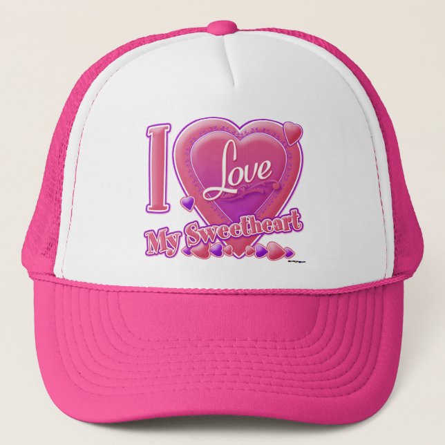 Boné Adoro o meu querido rosa/roxo - coração (Frente)