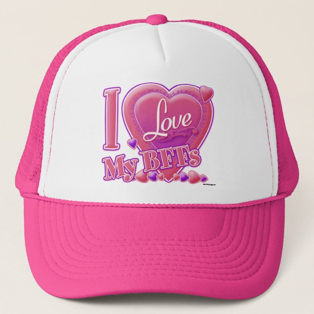 Boné Adoro os meus melhores amigos rosa/roxo - corações (Frente)