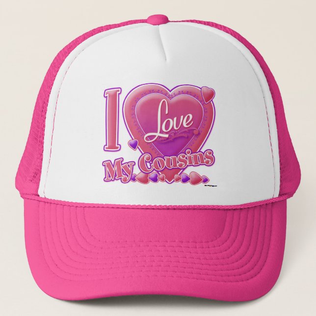 Boné Adoro os meus primos rosa/roxo - coração (Frente)