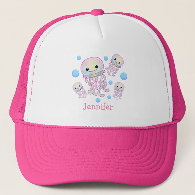 Boné Água-viva em Aquarela Arco-íris Personalizada (Frente)