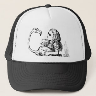 Boné Alice que tenta jogar o croquet com um flamingo