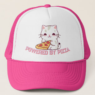 Boné Alimentado por pizza com um gato bonito
