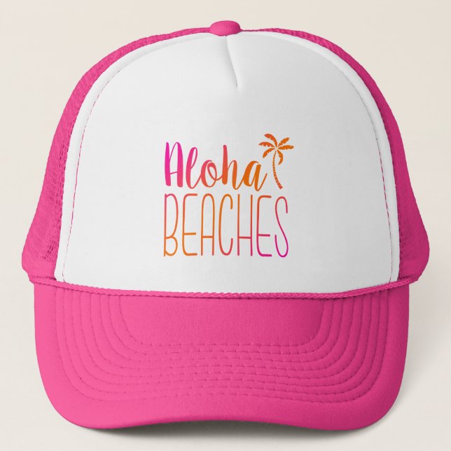 Boné Aloha Beaches | Chapéu de Caminhoneiro Rosa e Lara (Frente)