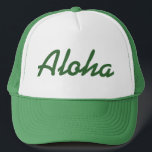 Boné Aloha verde do chapéu<br><div class="desc">O chapéu verde e branco do camionista com a palavra "Aloha" imprimiu nele.</div>