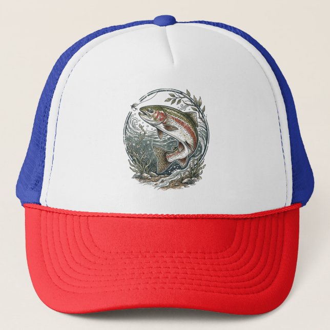 Boné Amante da Pesca – Design de Pesca de Truta (Frente)