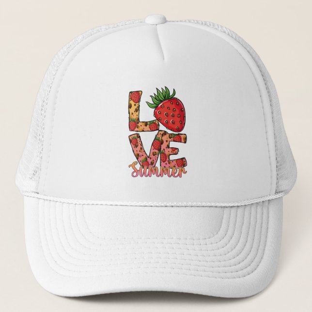 Boné Amor e Verão | Rosa e Castanho | Morango Fresco (Frente)