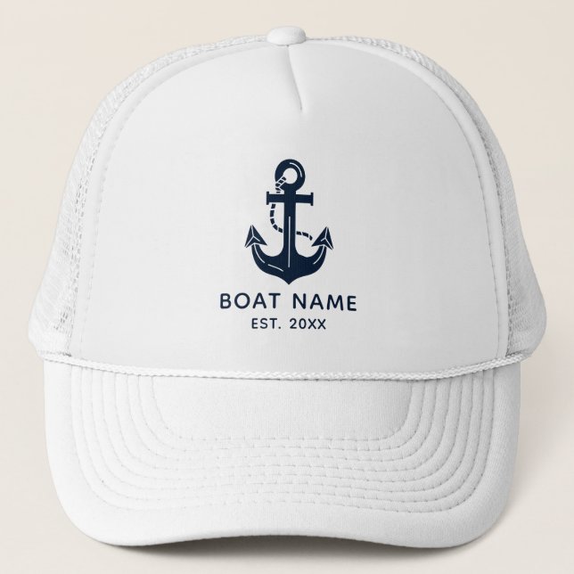 Boné Âncora de Nome de Barco Náutico Personalizado (Frente)