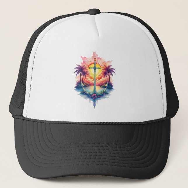 Boné Âncora solar num paraíso tropical.  (Frente)