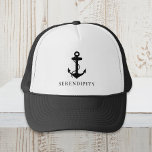 Boné Ancoragem de barcos clássicos, preto<br><div class="desc">Chapéu preto de tema náutico com ilustração de uma âncora clássica e o nome do seu barco em simples tipografia.</div>