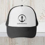 Boné Ancoragem de barcos modernos - preto<br><div class="desc">Chapéu preto moderno,  de tema náutico,  com ilustração de uma âncora dentro de um círculo e o nome do seu barco em simples tipografia.</div>