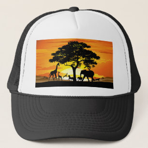Boné Animais Selvagens no Sunset da savana africana