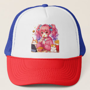 Boné Anime Bliss: Garota, Batatas e Pet