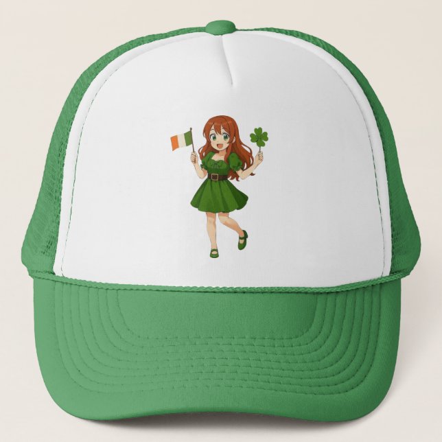 Boné Anime fofa ruiva dia de São Patrício (Frente)