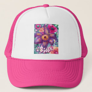 Boné Arte abstrata floral caprichosa em azul-personaliz