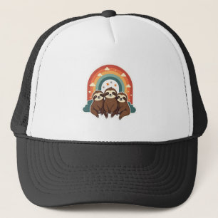 Boné Arte Animal Fofo Retro Arco-íris Preguiça Vintage 