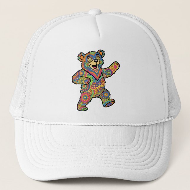 Boné Arte Colorido de Urso de Pelúcia Psicodélico (Frente)