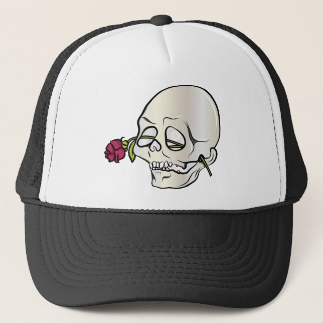 Boné Arte da fantasia do crânio do tatuagem da rosa (Frente)
