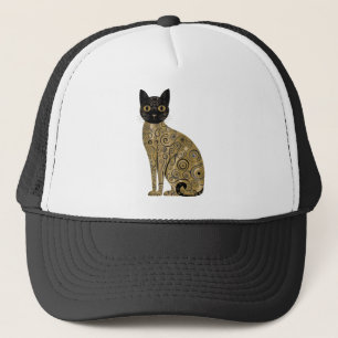 Boné Arte de Gato Preto Decorativo Dourado no Estilo Gu