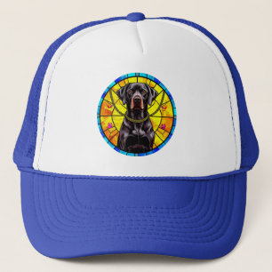 Boné Arte em Vidro Pintado com Cachorro Preto
