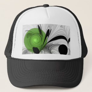 Boné Arte fractal abstrata em preto e branco com verde