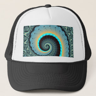 Boné Arte fractal espiral abstrata azul-turquesa laranj