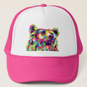 Boné Arte pop colorida de urso grizzly