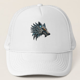 Boné Arte Tribal Estilizada de Lobo com Olhos Laranja
