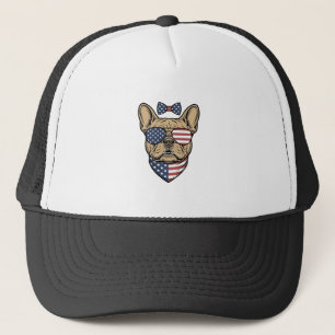 Boné Arte Vetorial de Bulldog Francês Patriótico Vintag